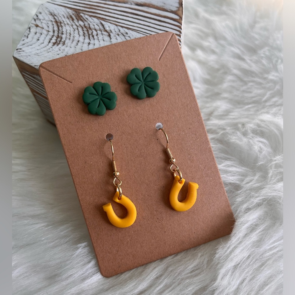 St. Patrick’s Day Clover Horse Shoe Polymer Clay Earrings